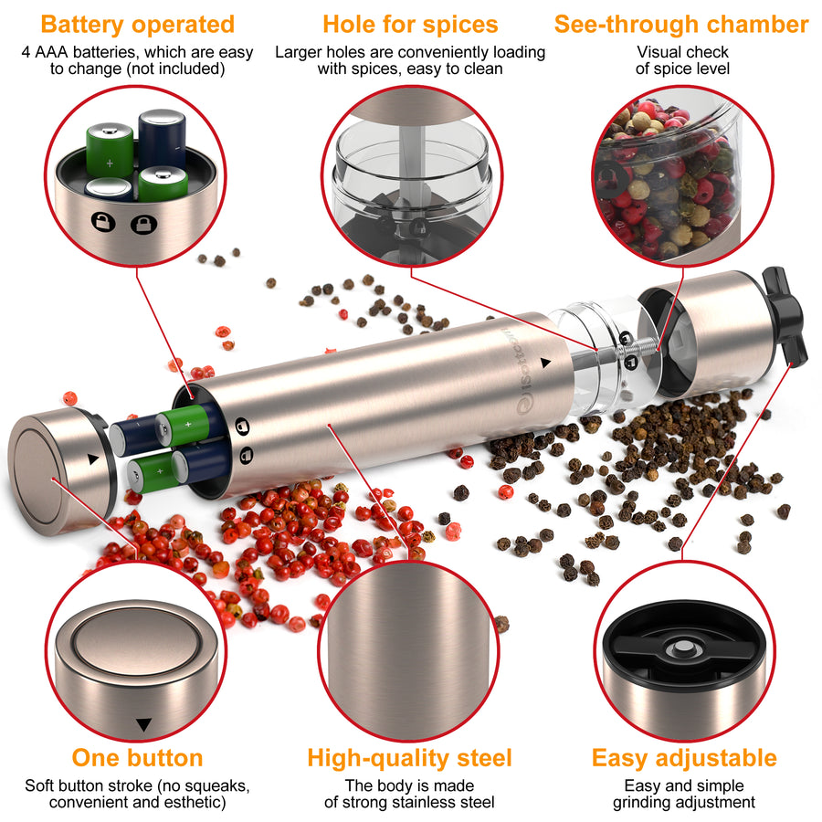Electric Salt Pepper Grinder Battery Operated Adjustable Mill For